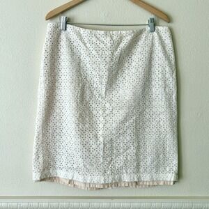 Talbots Cream Cotton Pencil Skirt Embroidered Eyelets